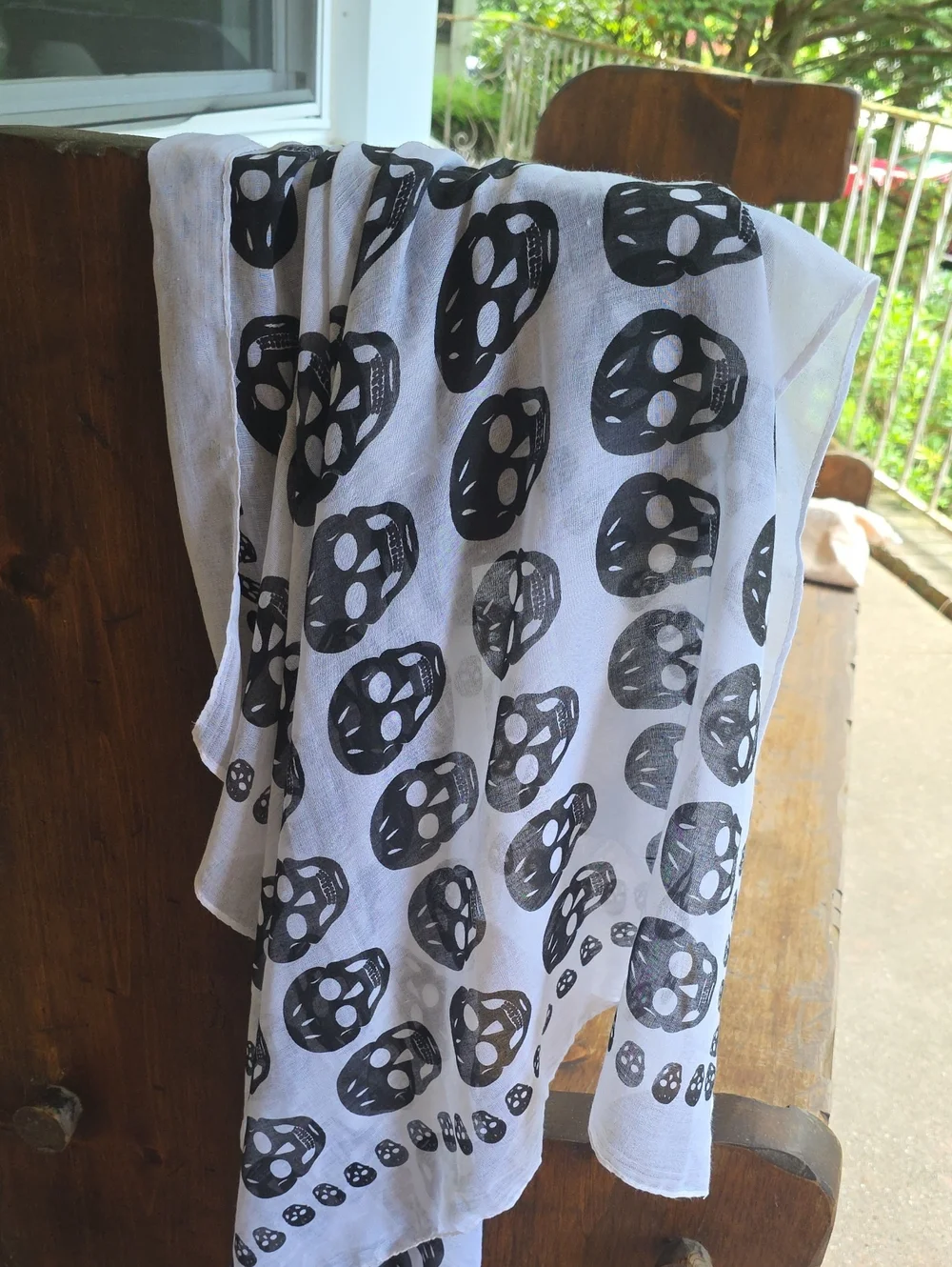 White Bandana with Black Skull Motif